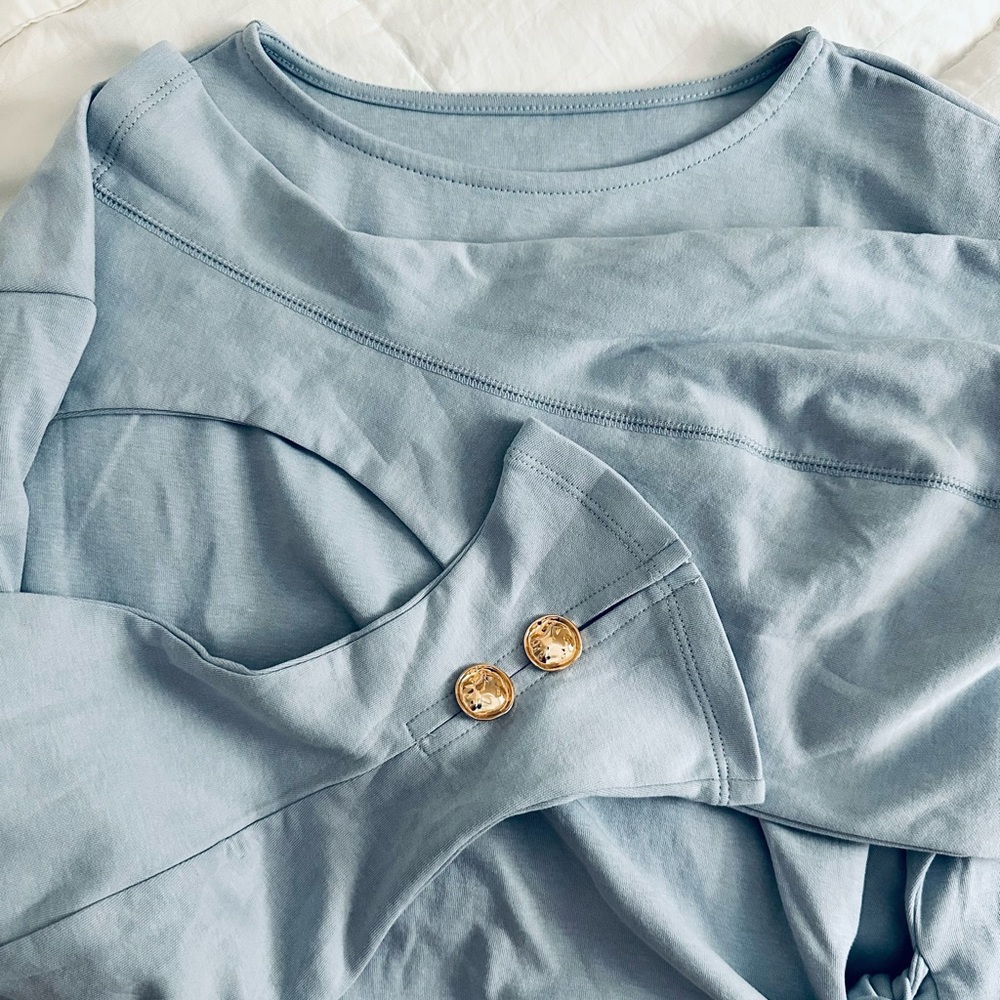 Commense Powder Blue Tie-Waist Blouse - Picture 8 of 8